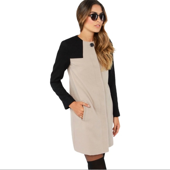 BB Dakota Hana Coat XS Black & Taupe Gobi Color-Block - Picture 2 of 15